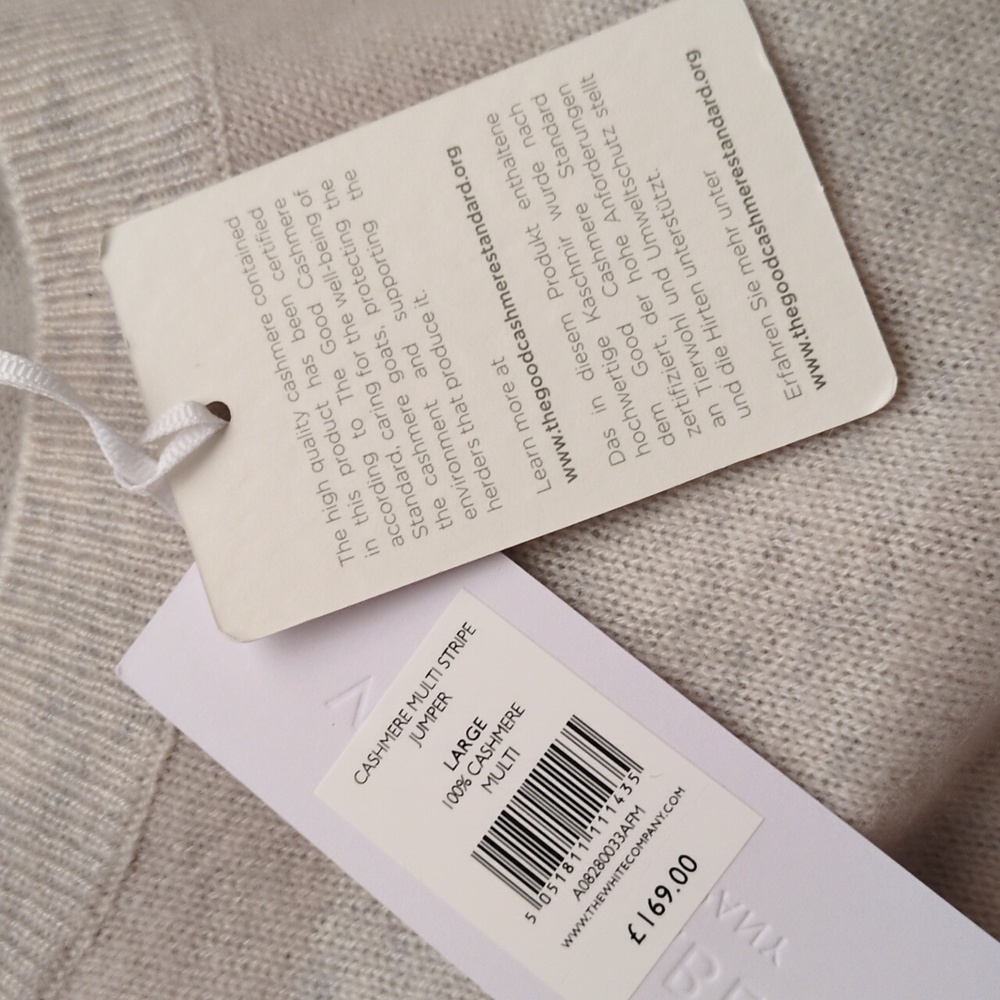 100% Cashmere The White Company Multi Stripe Jumper Sweater Size L - Picture 7 of 7